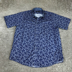 Arturo Calle Shirt Mens Extra Large Blue Micro Floral Leaf Short Sleeve Button